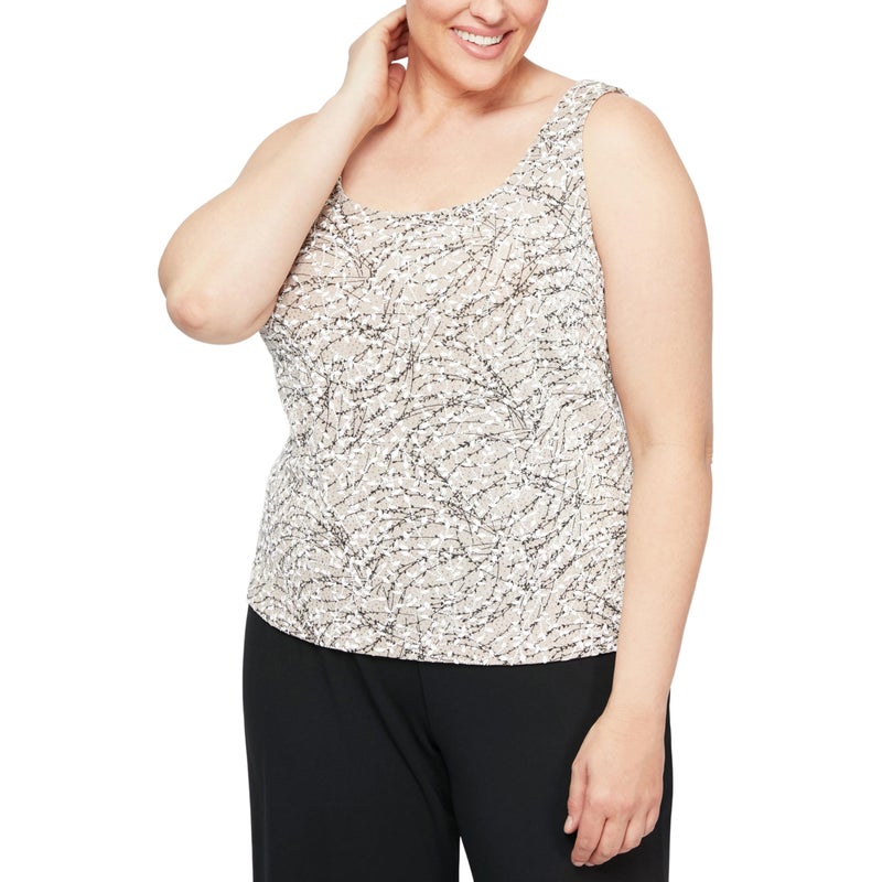 Alex Evenings Women's Mandarin Neck Twinset Tank Top and Jacket Petite Regular, Beige, M - Image 2